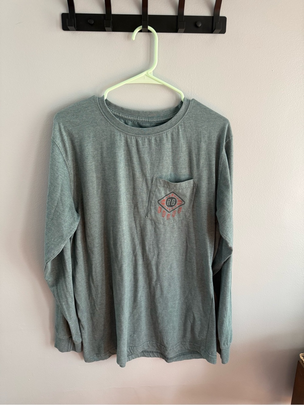 Men's Long-Sleeve Crewneck Pocket Shirt in Faded Teal